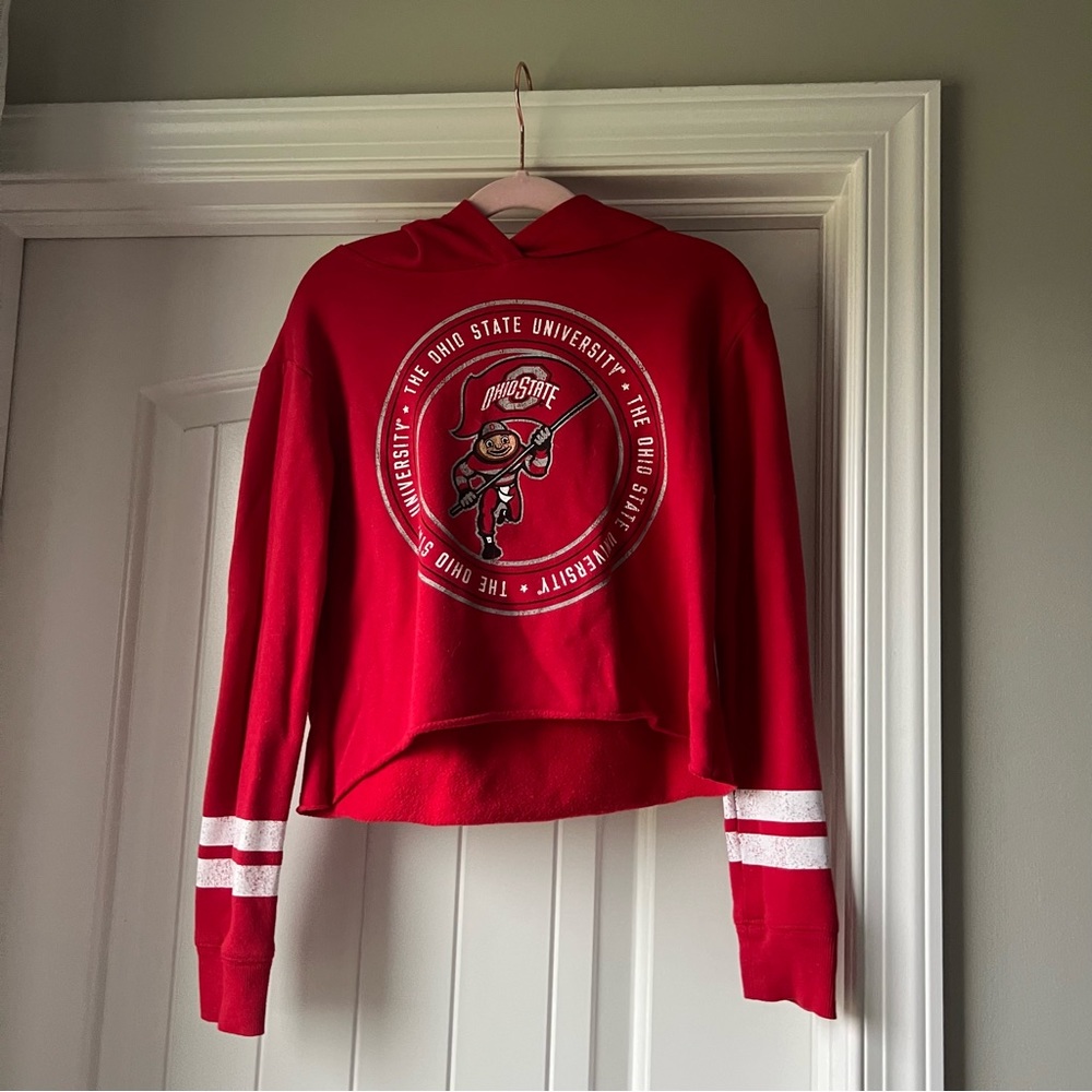 Girls Justice Scarlet Series Ohio State Buckeyes Cropped Hoodie Brutus Mascot